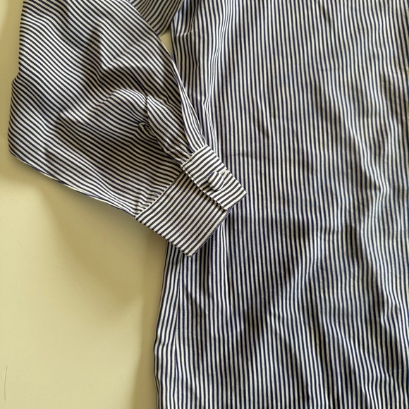 TESS-Vintage-Classic-Blue and White Stripe-Button Down-Blouse-100%-Silk-M - Picture 7 of 14